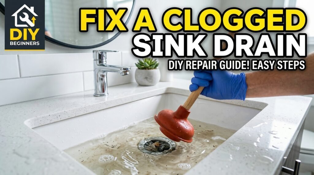 clogged bathroom sink drain with standing water